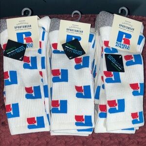 Russell Athletic Men's White Socks with Red and Blue Accents